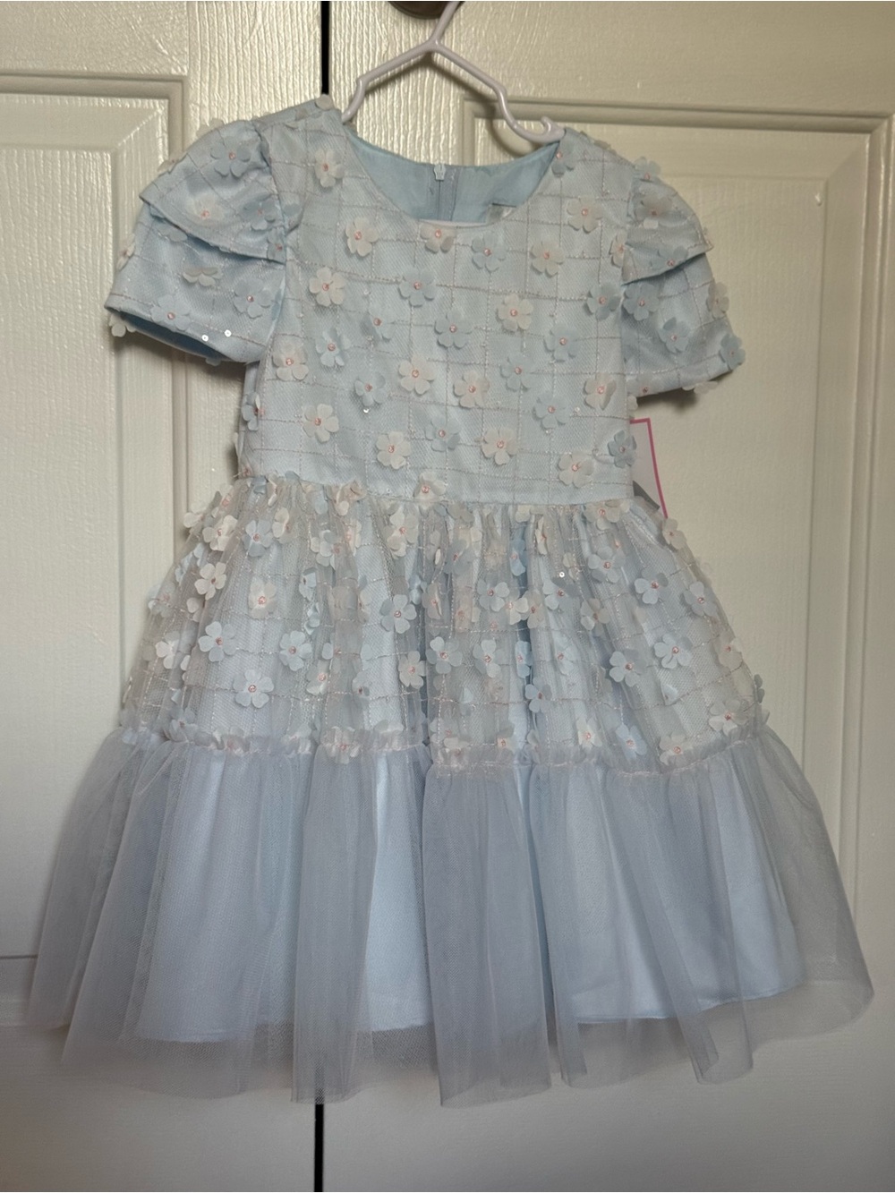 Rare editions Light Blue Floral Appliqué Tulle Party Dress for Kids size 4T